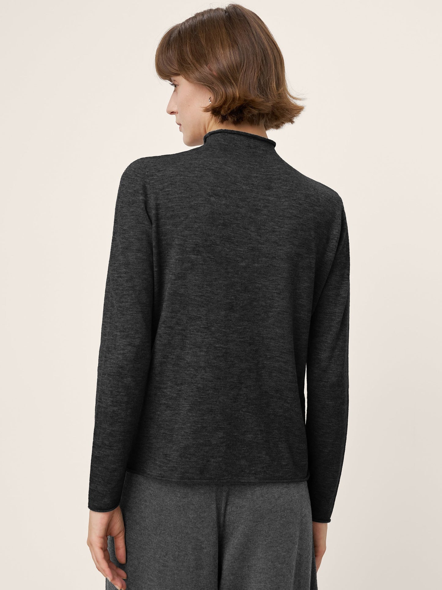 100% Extra-Fine Merino Wool Mock Neck Sweater with Rolled Edge ELA