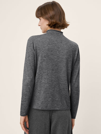 100% Extra-Fine Merino Wool Mock Neck Sweater with Rolled Edge ELA