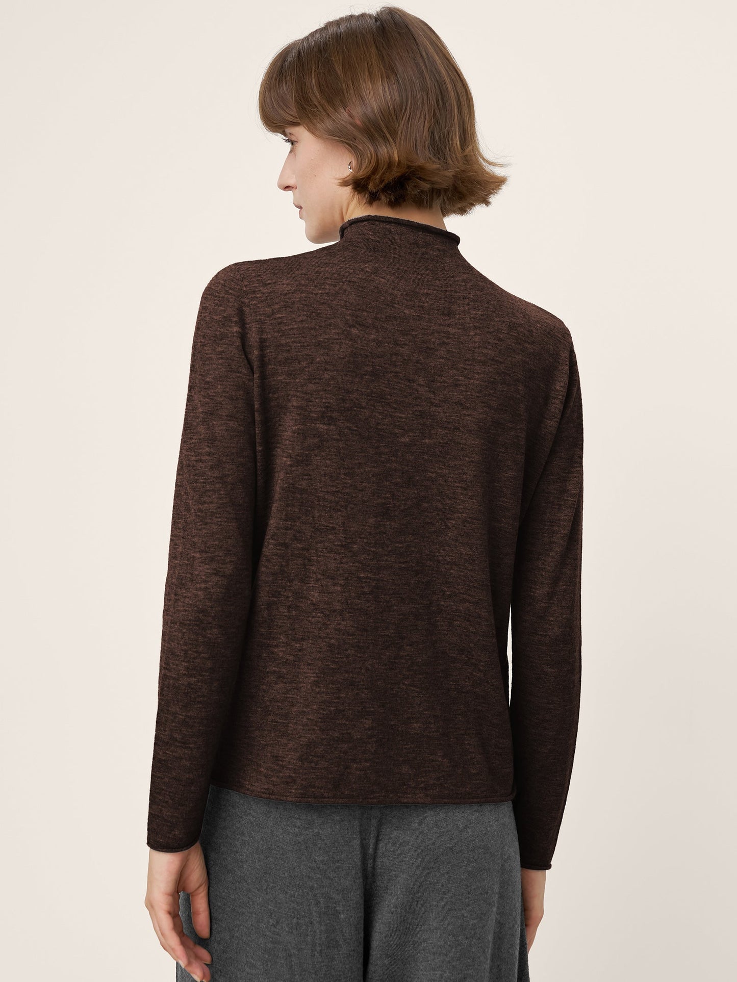 100% Extra-Fine Merino Wool Mock Neck Sweater with Rolled Edge ELA