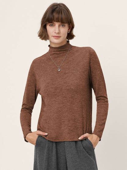 100% Extra-Fine Merino Wool Mock Neck Sweater with Rolled Edge ELA