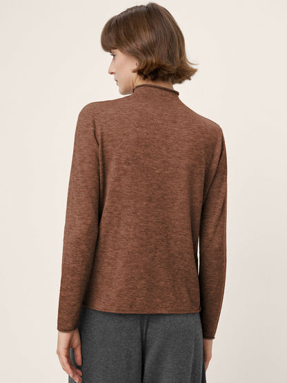 100% Extra-Fine Merino Wool Mock Neck Sweater with Rolled Edge ELA