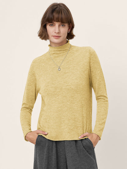 100% Extra-Fine Merino Wool Mock Neck Sweater with Rolled Edge ELA