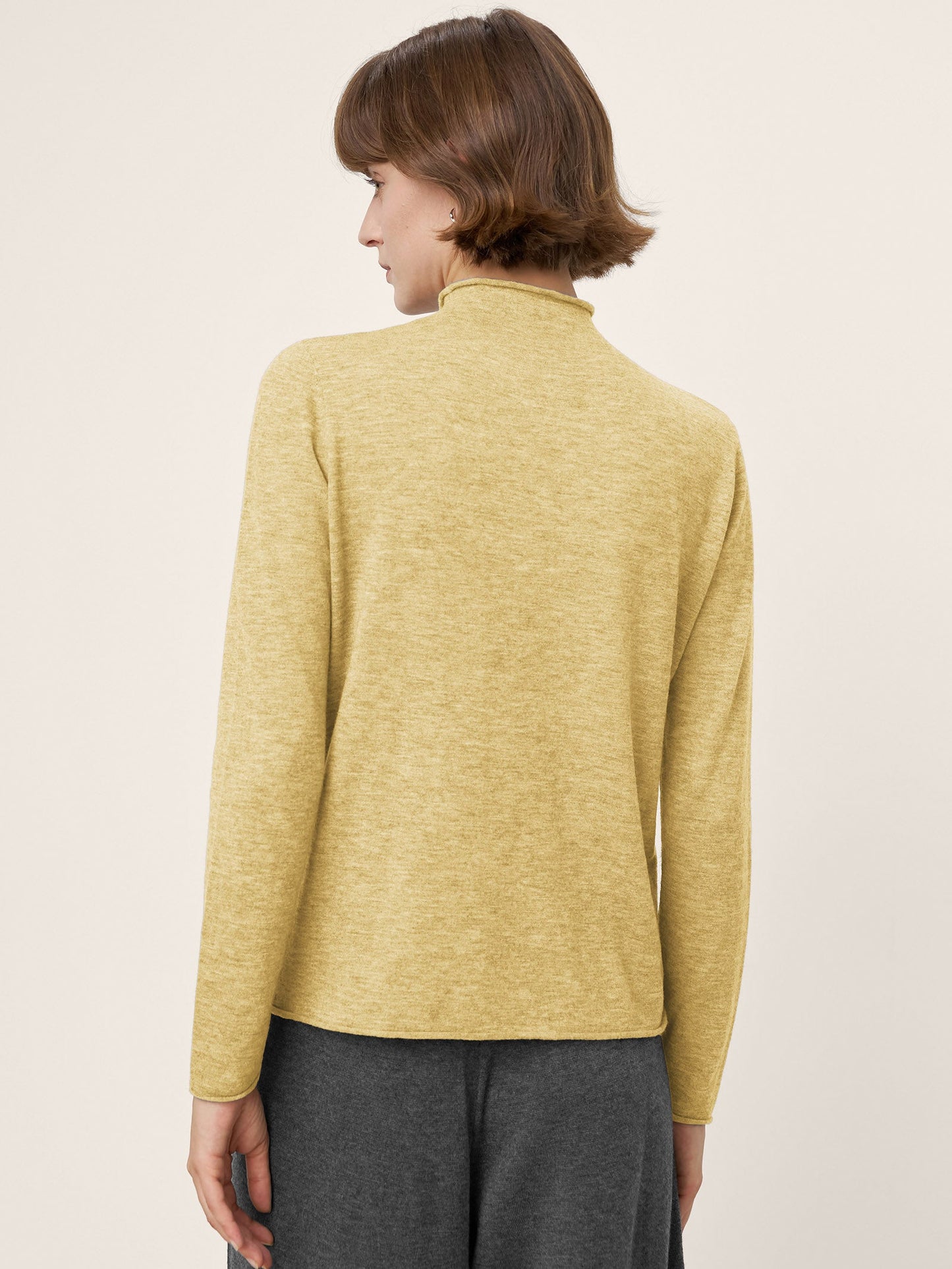 100% Extra-Fine Merino Wool Mock Neck Sweater with Rolled Edge ELA