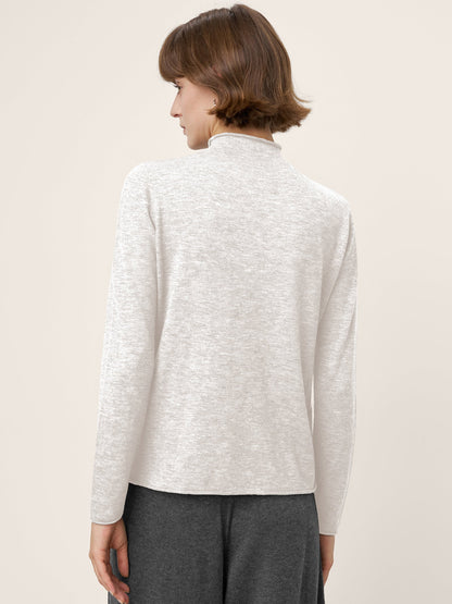 100% Extra-Fine Merino Wool Mock Neck Sweater with Rolled Edge ELA