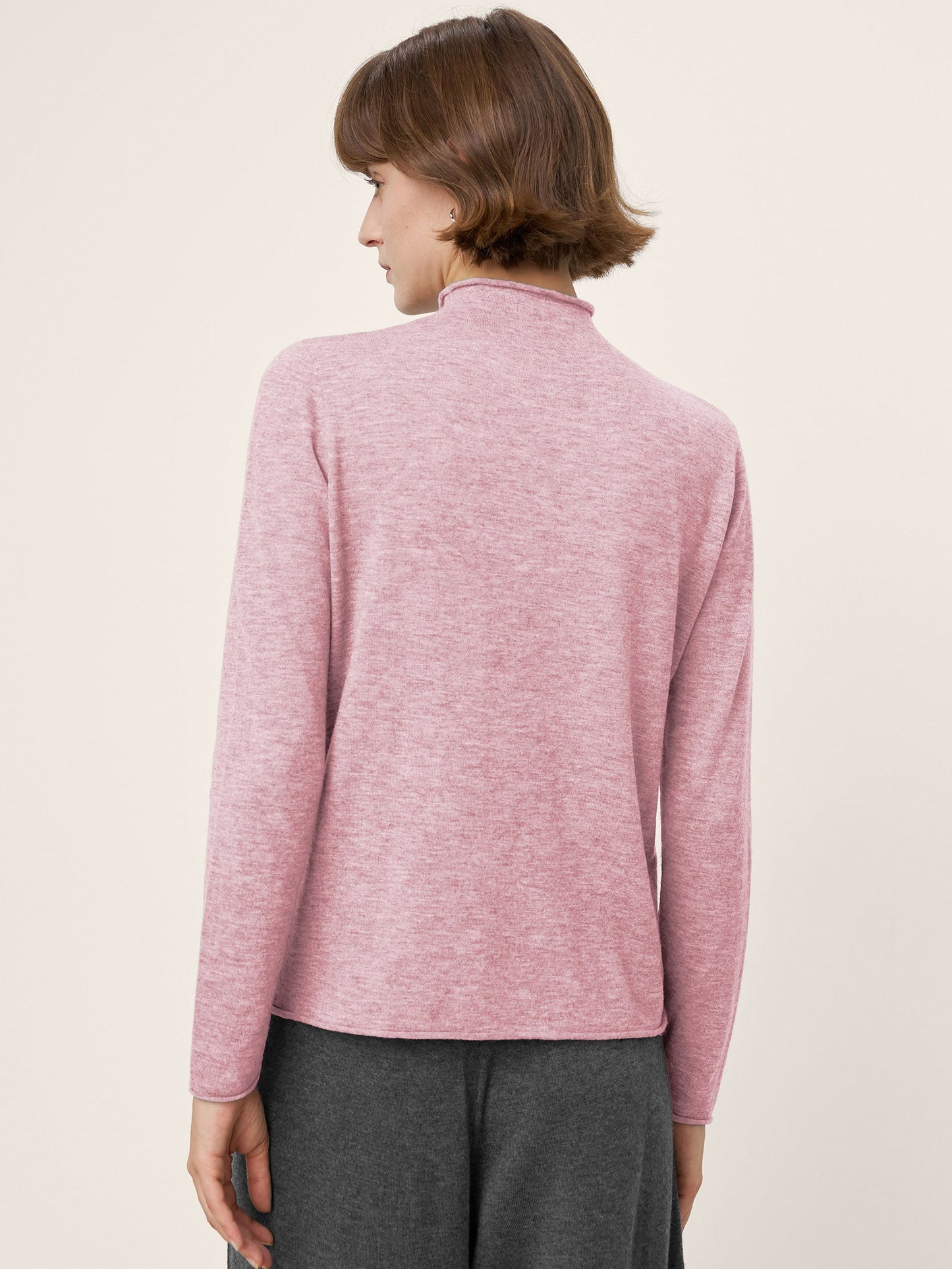 100% Extra-Fine Merino Wool Mock Neck Sweater with Rolled Edge ELA