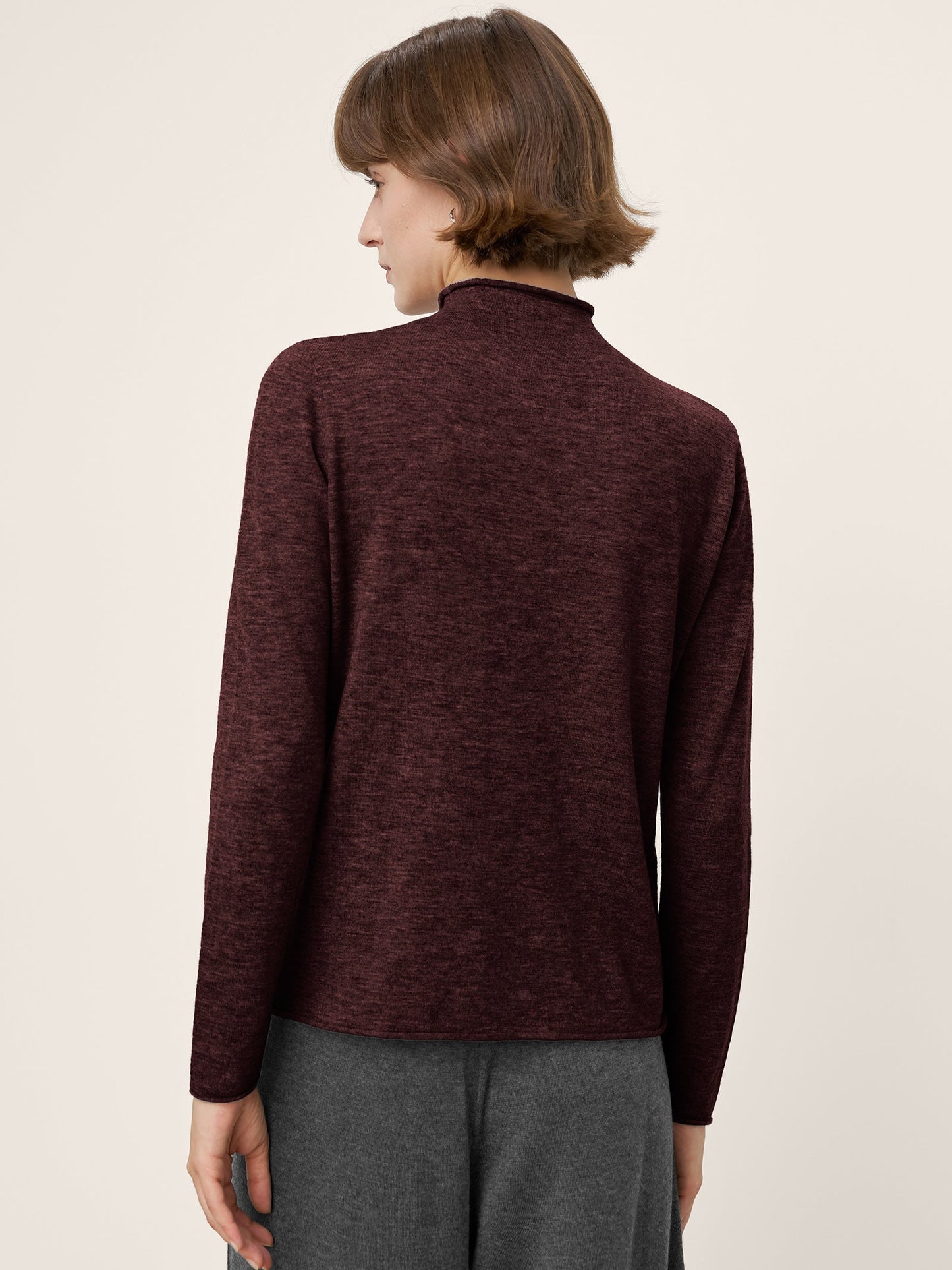 100% Extra-Fine Merino Wool Mock Neck Sweater with Rolled Edge ELA