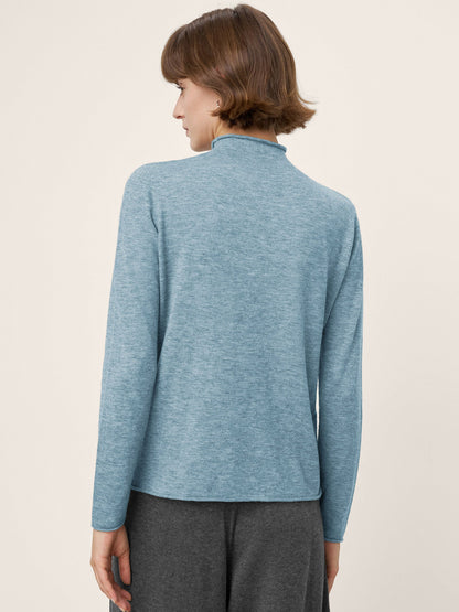 100% Extra-Fine Merino Wool Mock Neck Sweater with Rolled Edge ELA