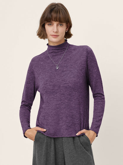 100% Extra-Fine Merino Wool Mock Neck Sweater with Rolled Edge ELA