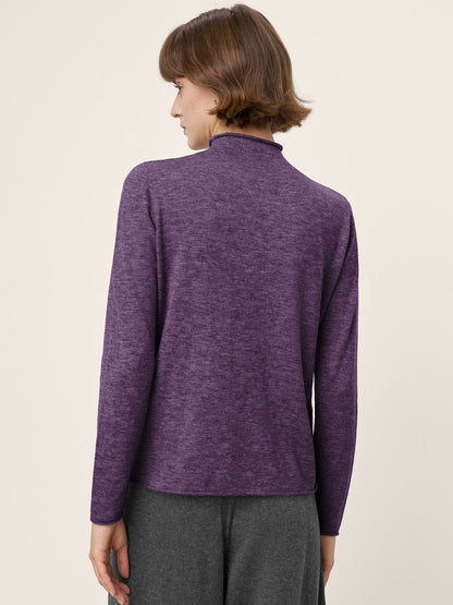100% Extra-Fine Merino Wool Mock Neck Sweater with Rolled Edge ELA