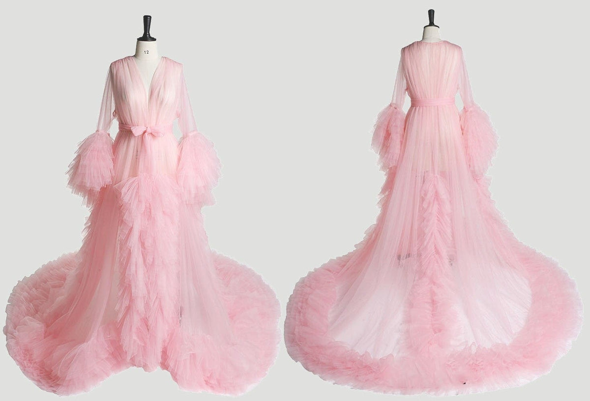 Tulle Ruffled Sleeves Fringe Multi-Color Custom Robe Dress for Theme Photo Shoot