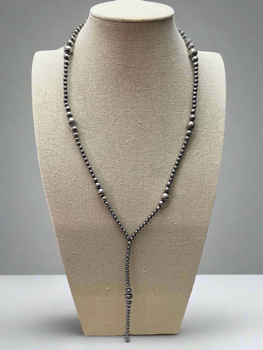 Graduated Sterling Pearl Lariat Necklace — 18 inch (with 4 inch drop, 4-5-6-8mm graduated)