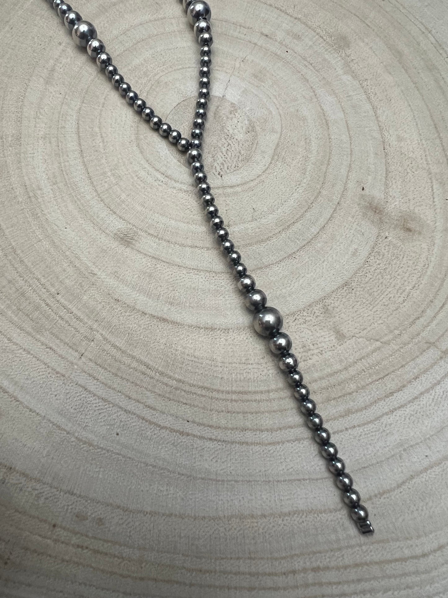 Graduated Sterling Pearl Lariat Necklace — 18 inch (with 4 inch drop, 4-5-6-8mm graduated)
