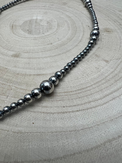 Graduated Sterling Pearl Lariat Necklace — 18 inch (with 4 inch drop, 4-5-6-8mm graduated)
