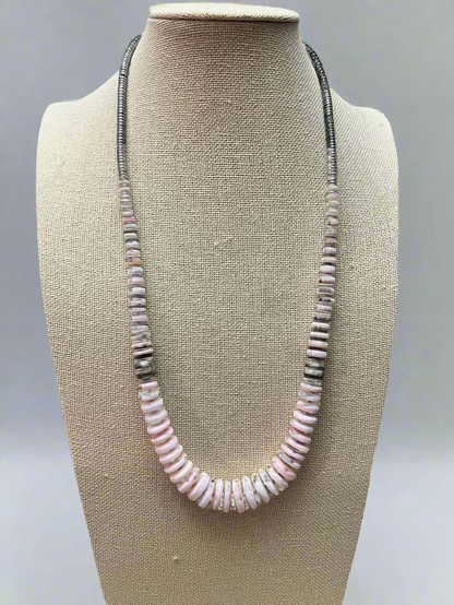 Pink Conch Graduated Necklace with 10mm Sterling Pearl — 22 inch (Handmade in North Texas)