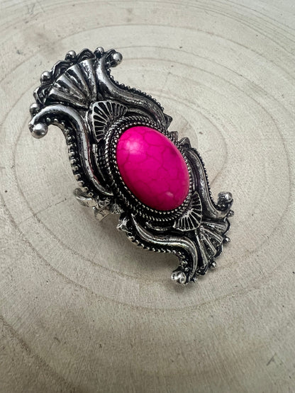 Western Concho Adjustable Ring with Faux Pink Stone — Everyday Southwestern Hand Statement