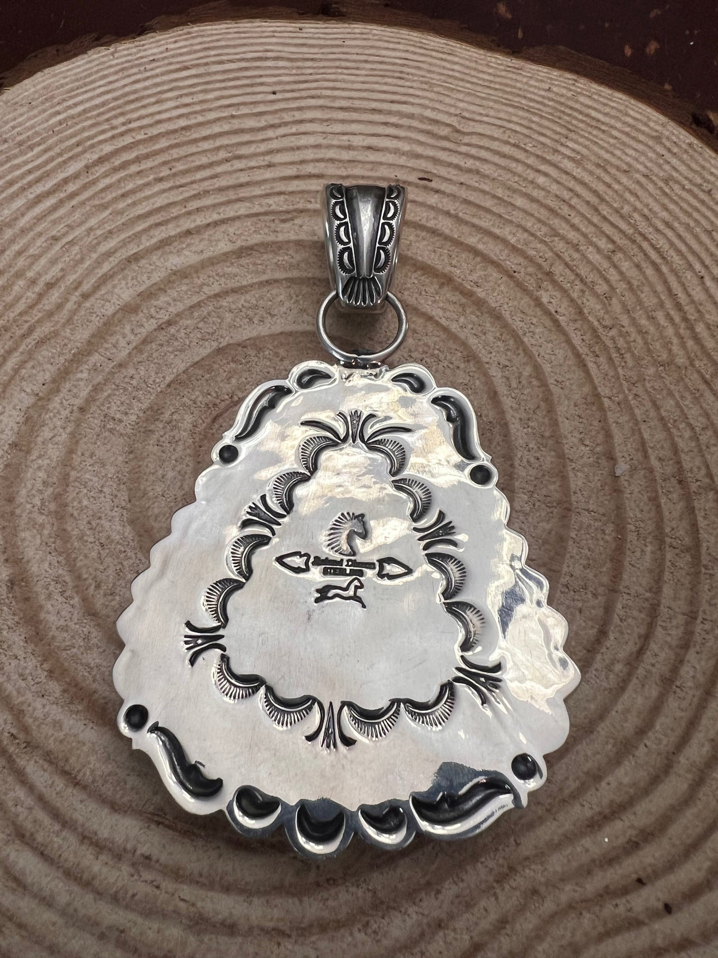 Roland Dixson Navajo Sterling Silver Statement Pendant — Spiny Oyster & Turquoise (5"×3", Signature Stamp)