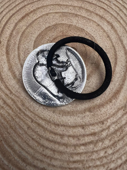 Western Large Buffalo Coin Hair Tie — 2" Faux Buffalo Coin Charm