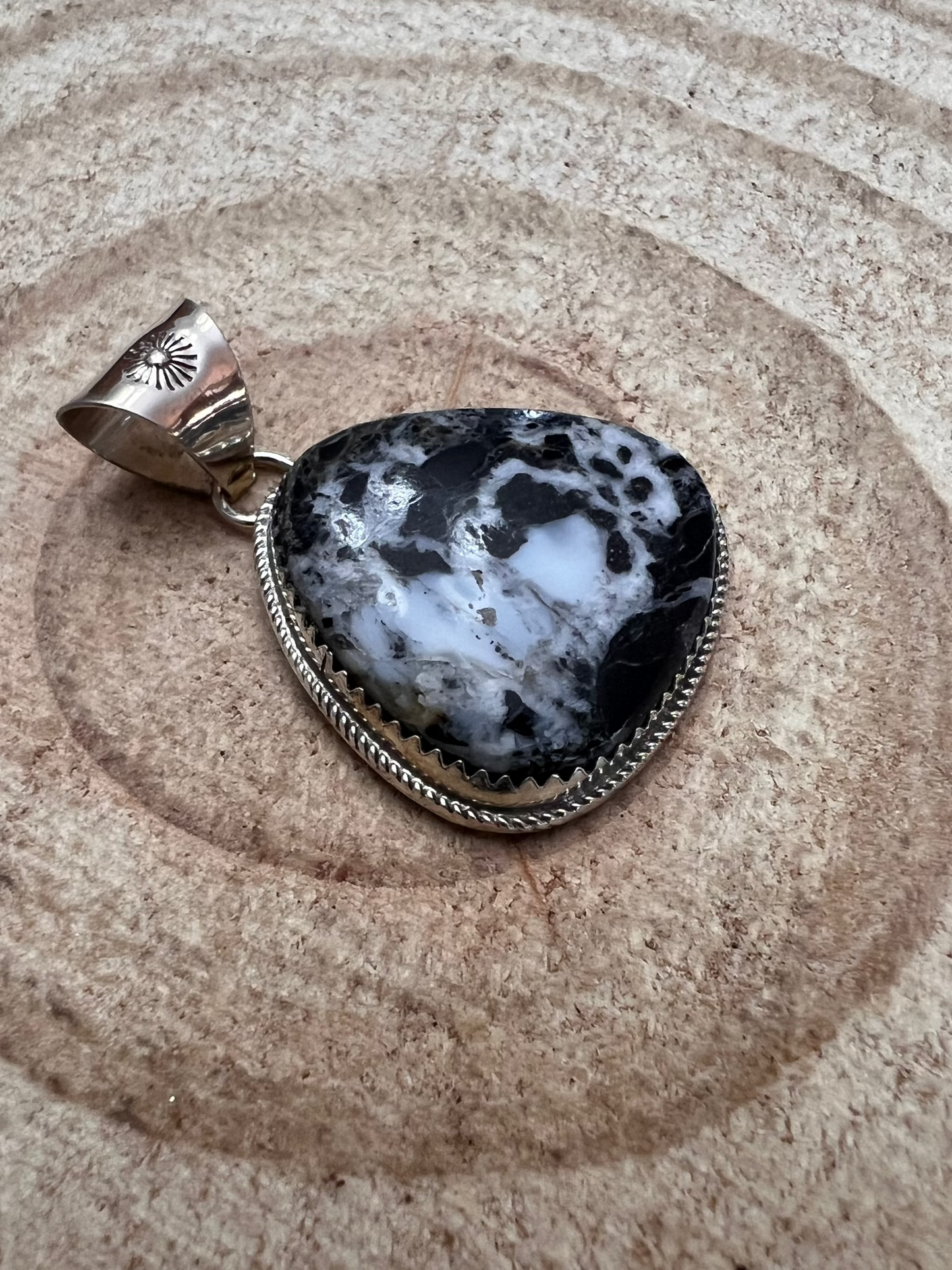 Ernest Hawthorne Navajo White Buffalo Turquoise & Sterling Silver Pendant — Hallmarked