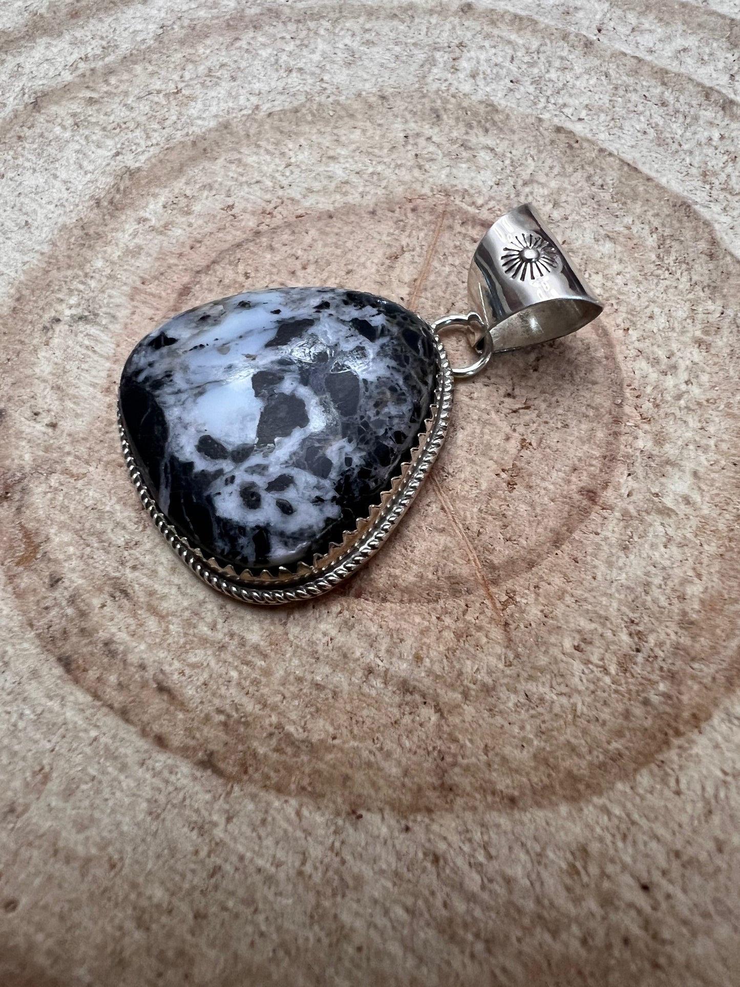 Ernest Hawthorne Navajo White Buffalo Turquoise & Sterling Silver Pendant — Hallmarked