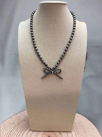 Western Faux Bow Pearl Necklace — 5mm Faux Sterling Pearls (18 Inch)
