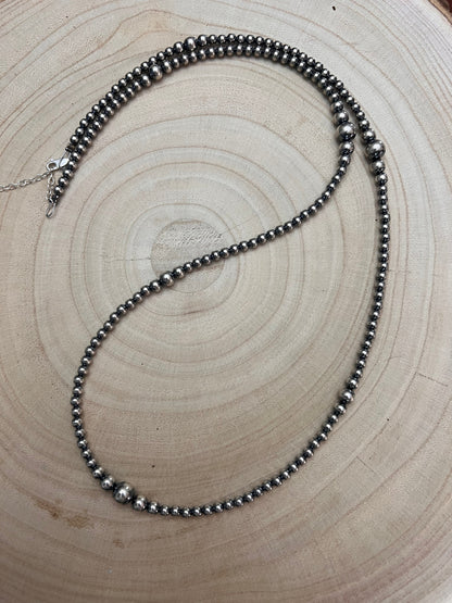 Graduated Sterling Pearl Necklace — 28 inch (Made in USA, 4-5-6-8mm)
