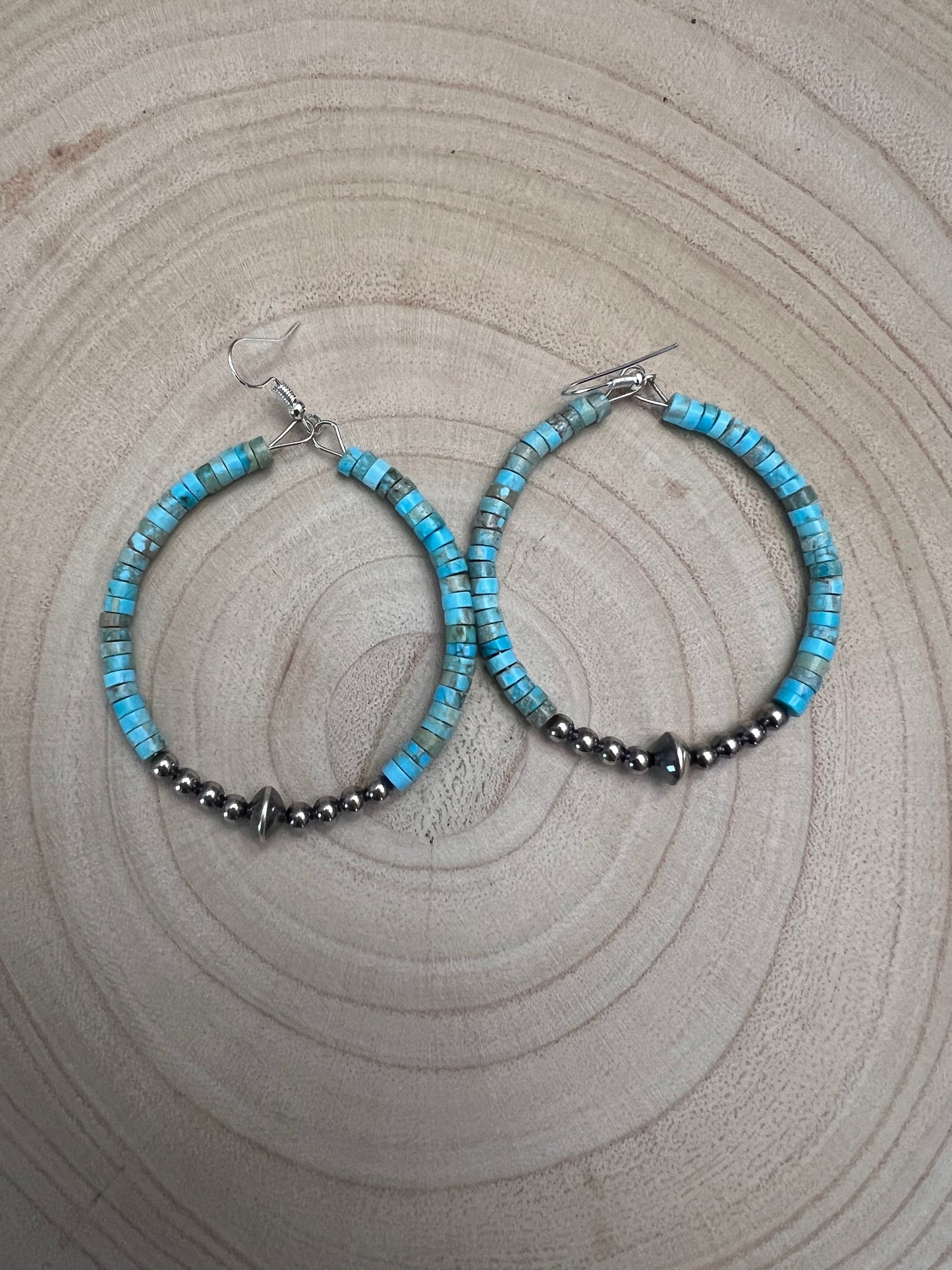 Variscite Turquoise Hoop Earrings with Sterling Pearl & Saucer