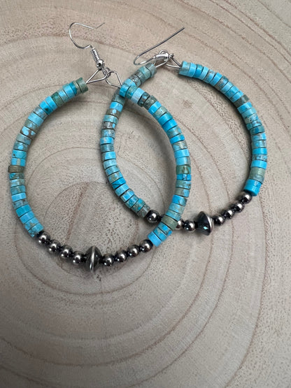 Variscite Turquoise Hoop Earrings with Sterling Pearl & Saucer