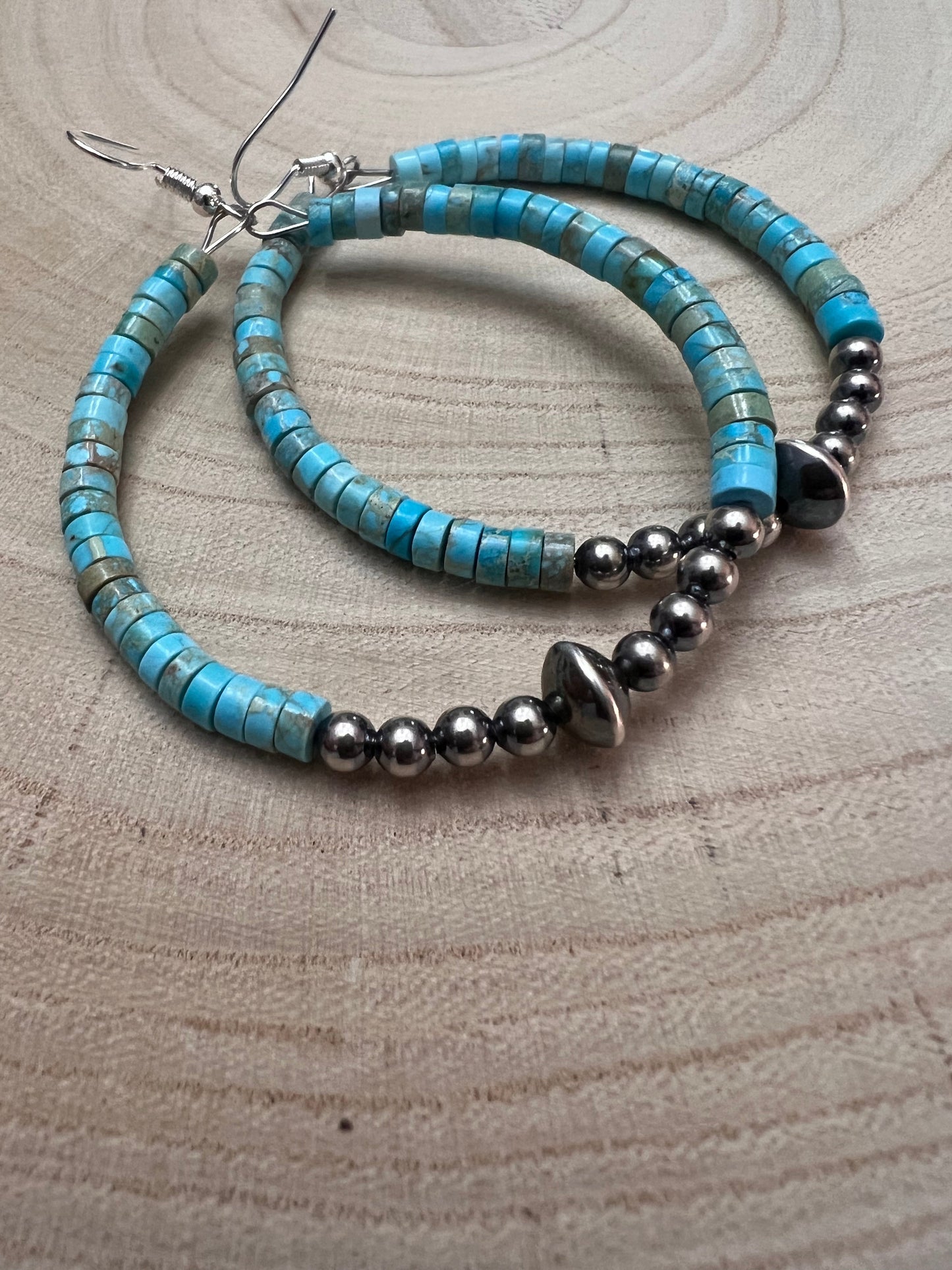 Variscite Turquoise Hoop Earrings with Sterling Pearl & Saucer