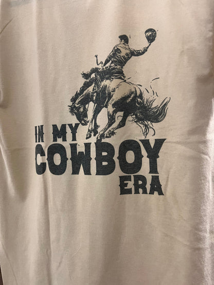 "In My Cowboy Era" Western Graphic Tee — Tan Jerzee Sublimation Print Wild West Statement