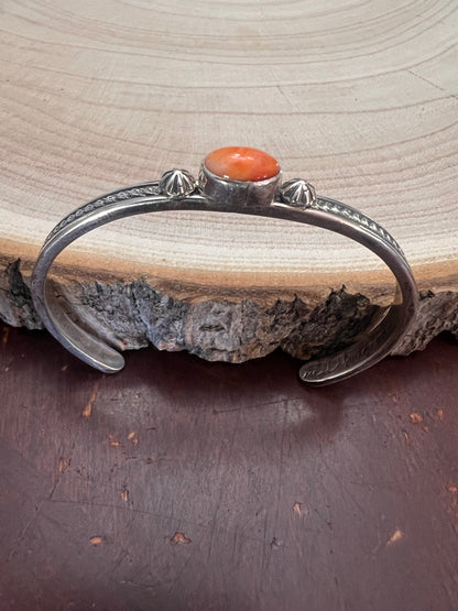 Jerome Delgarito Native American Sterling Silver & Spiny Oyster Bracelet — Delgarito Hallmark