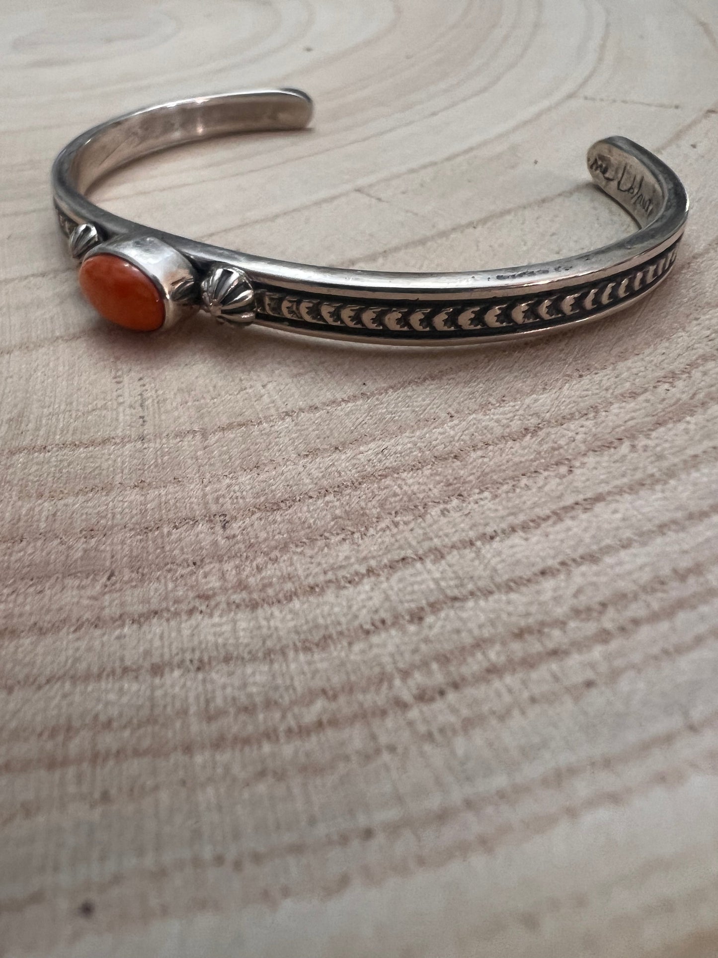 Jerome Delgarito Native American Sterling Silver & Spiny Oyster Bracelet — Delgarito Hallmark