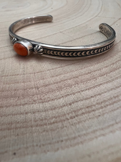 Jerome Delgarito Native American Sterling Silver & Spiny Oyster Bracelet — Delgarito Hallmark
