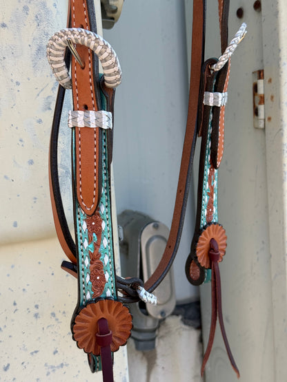2800 - Turquoise shimmer collection 1 - 1/2"  Contour browband headstall