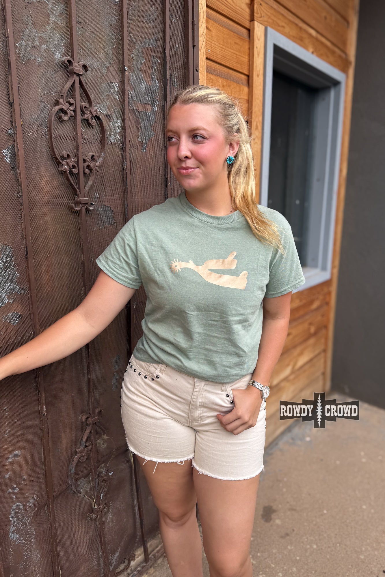 Metallic Spur Tee- DESERT GREEN