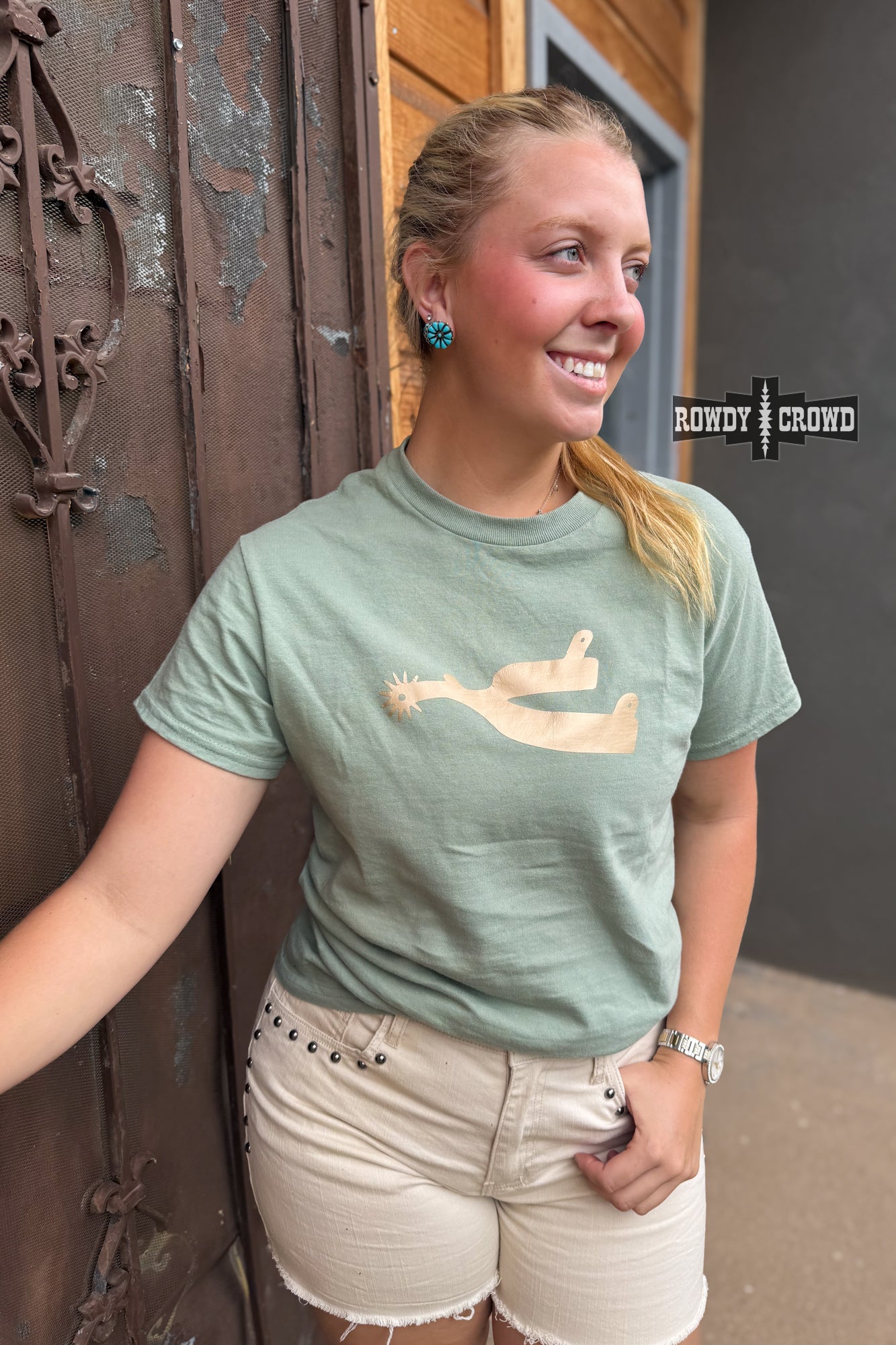 Metallic Spur Tee- DESERT GREEN
