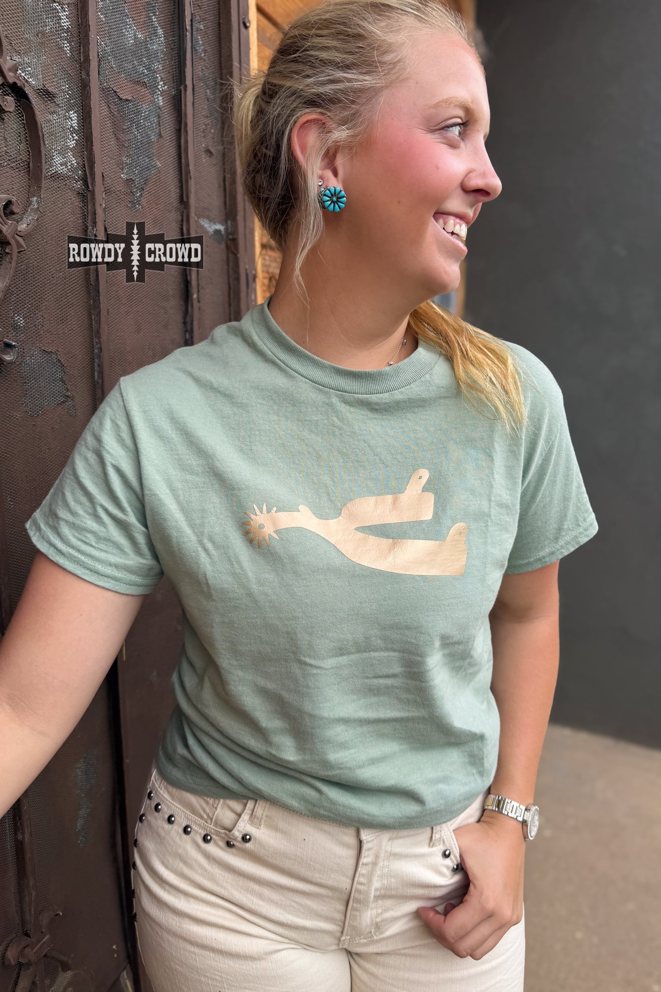 Metallic Spur Tee- DESERT GREEN