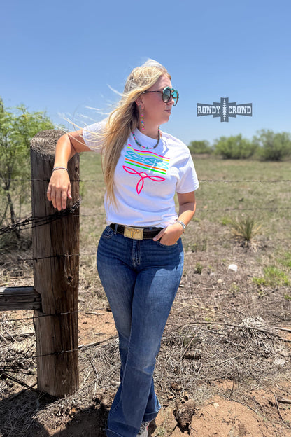 WHITE- Neon Boot Stitch Tee