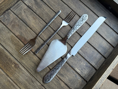 Wedding Cake Serving Set | Engraved Cake Knife and Server (No Turquoise) - Ready to Ship
