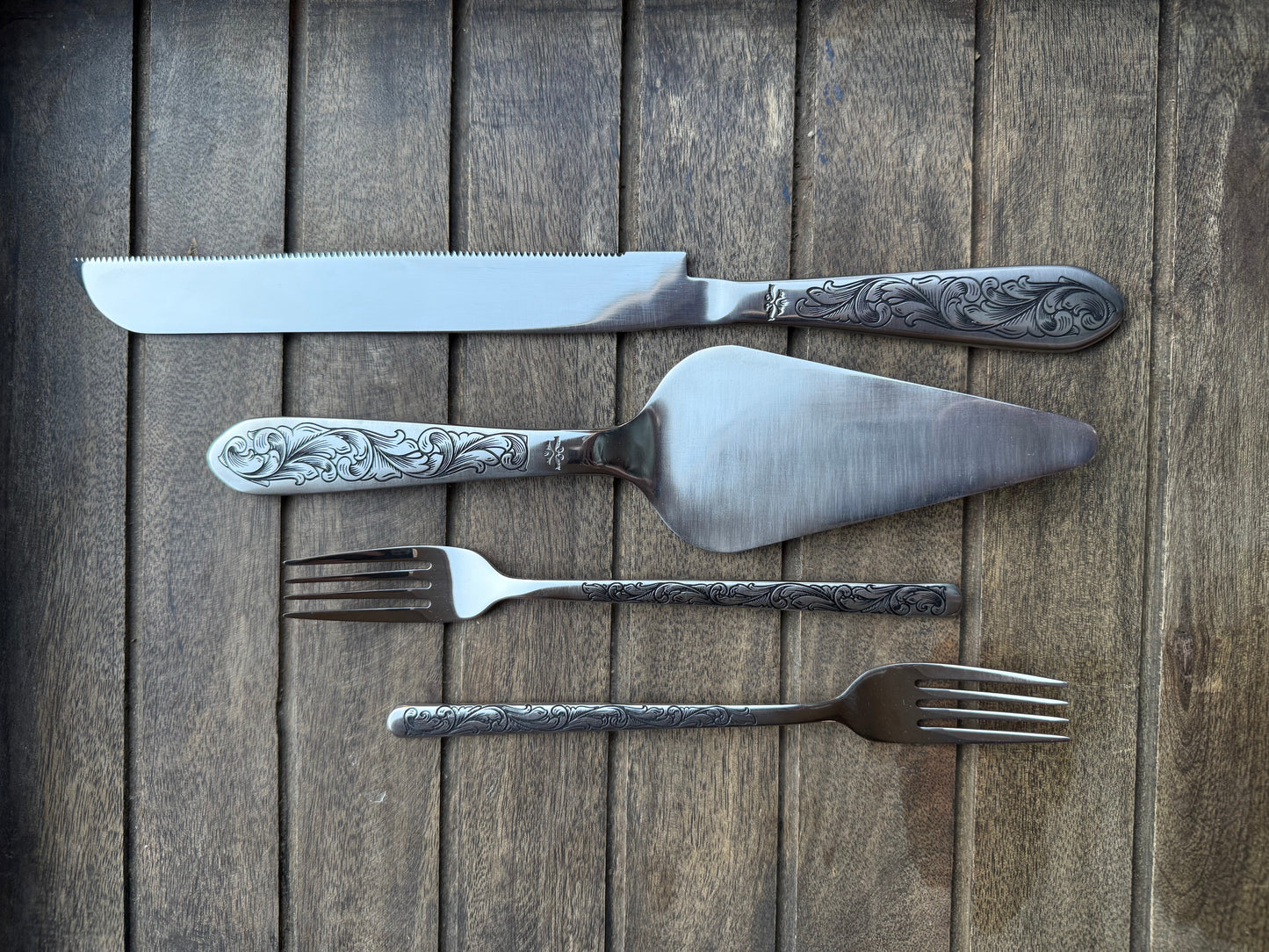 Wedding Cake Serving Set | Engraved Cake Knife and Server (No Turquoise) - Ready to Ship