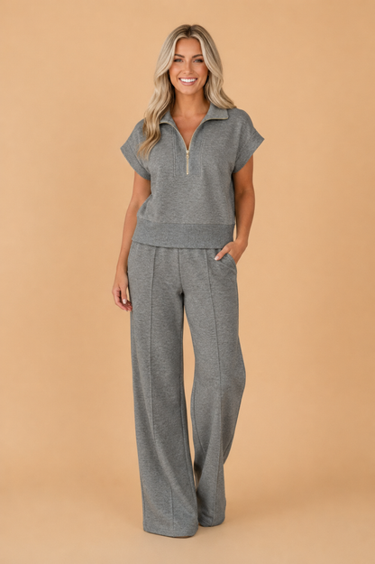 Half Zip Polo Tee & High Waist Pant Set