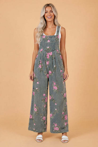 Floral Pleated High Waist Wide Leg Jumpsuit