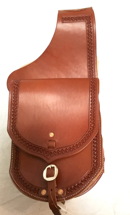 Premium Leather Saddle Bag with Hand Tooled Border- 9"
