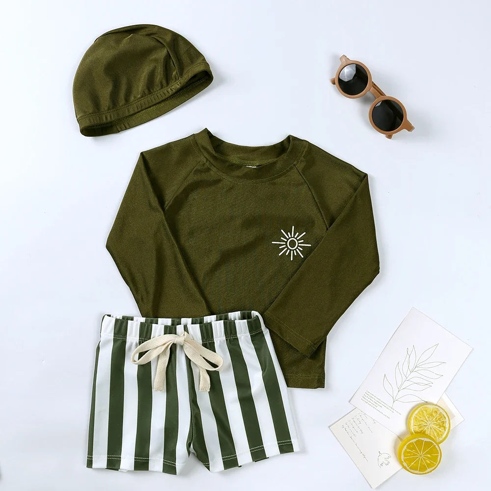 Boys Long sleeve Swimsuit Set. 3Pcs
