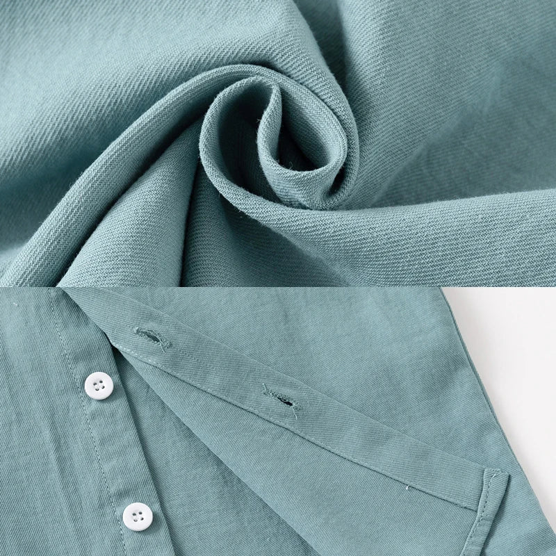 Stand Collar Solid Cotton Shirt