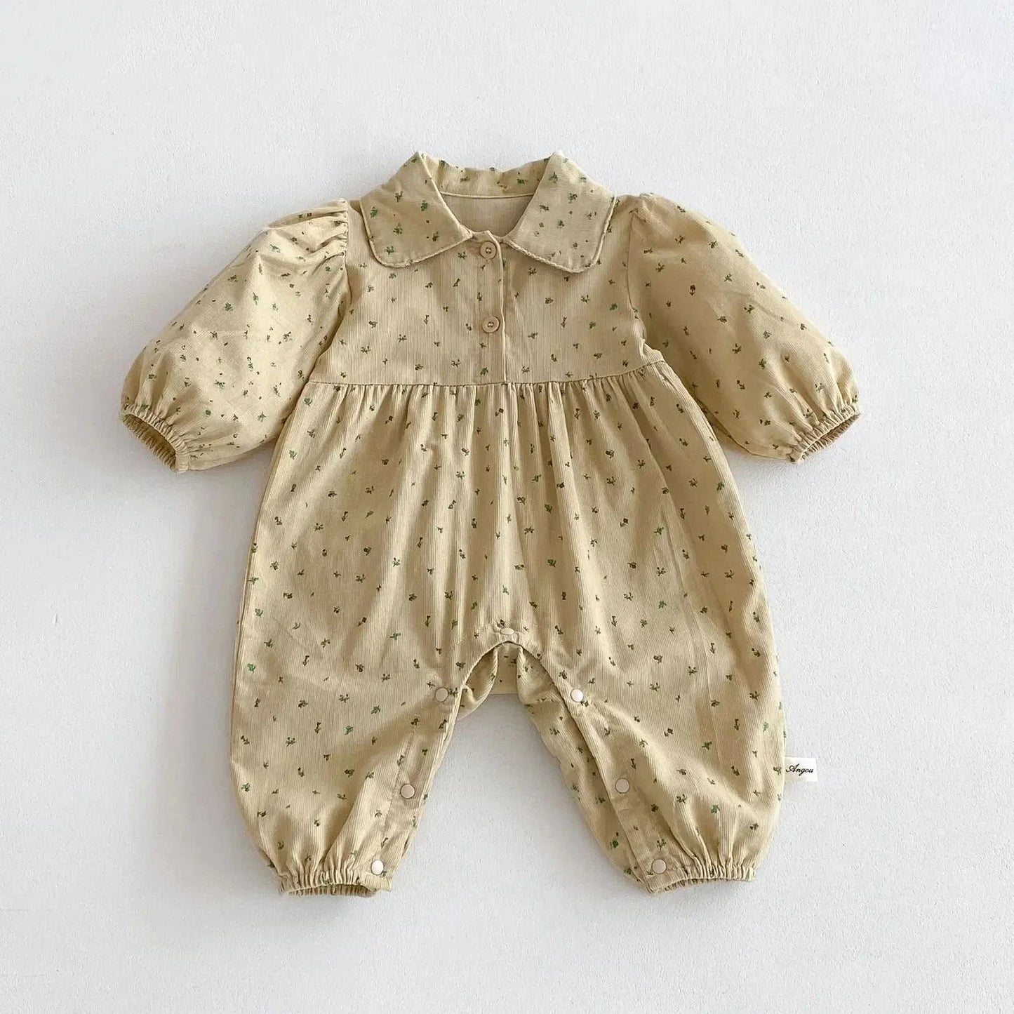 Corduroy Floral Lapel Jumpsuit