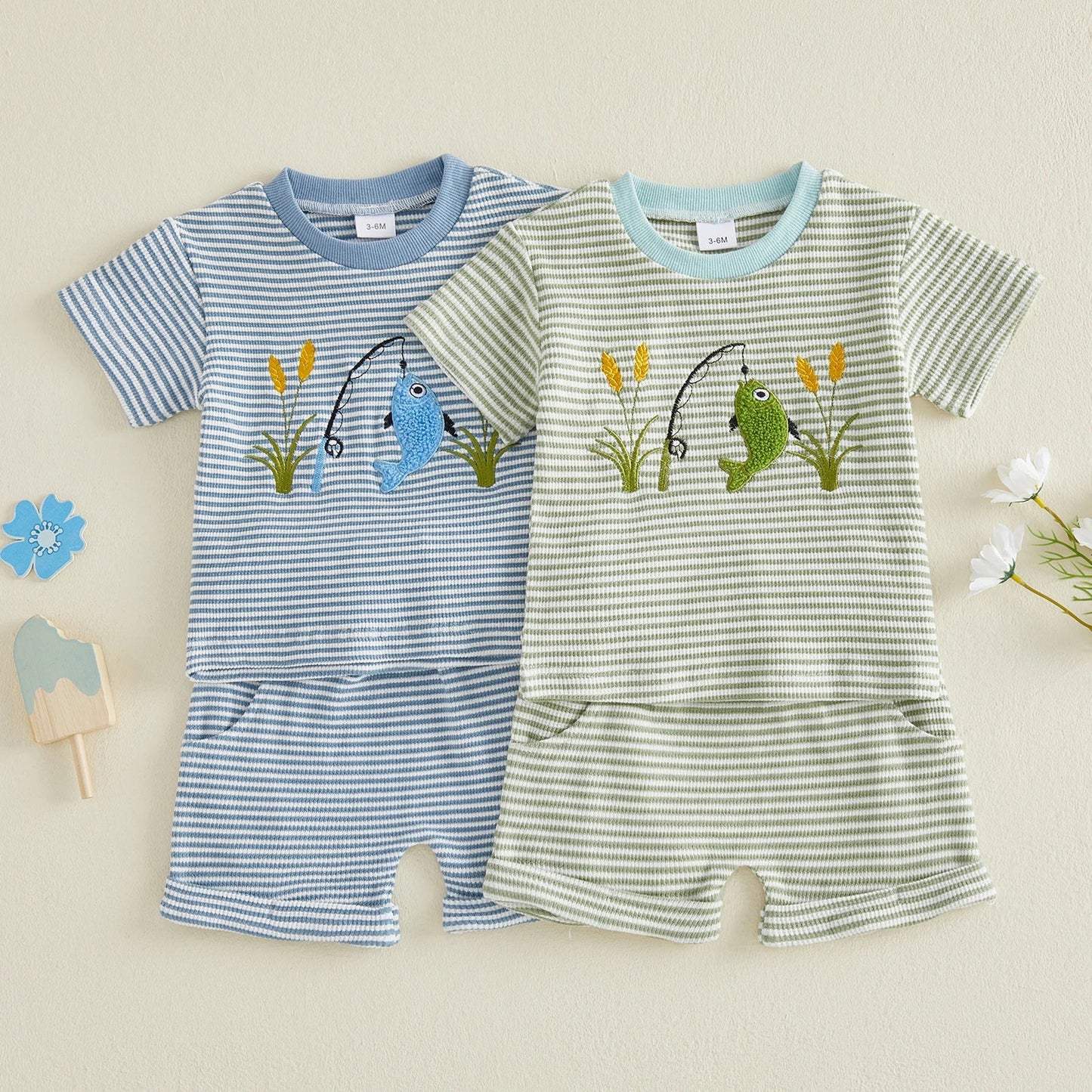 Striped Go Fish Shorts Set
