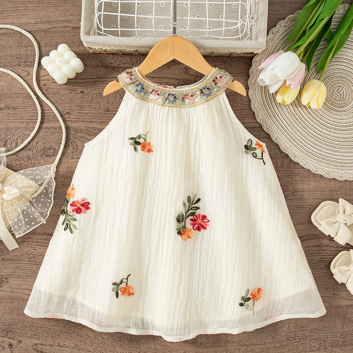Embroidered Round Neck Dress