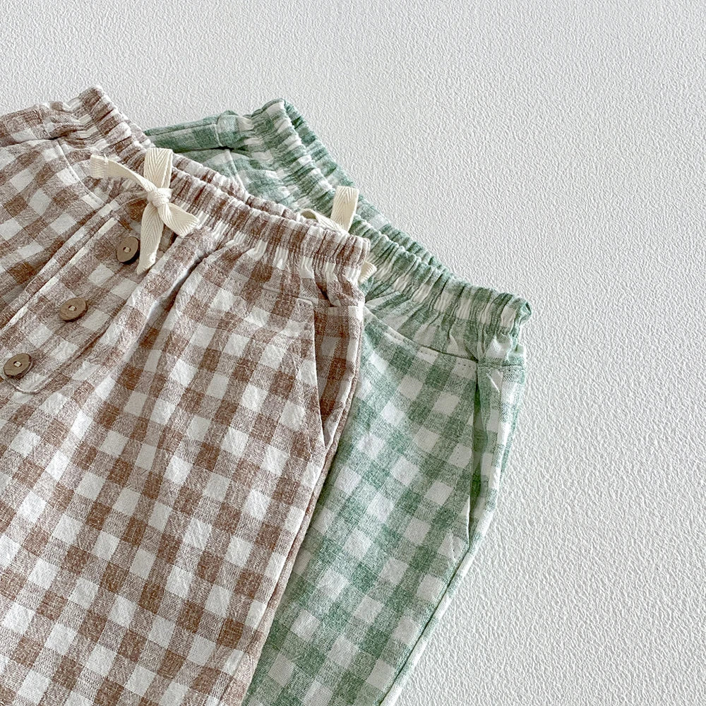 Linen Cotton Plaid Shorts