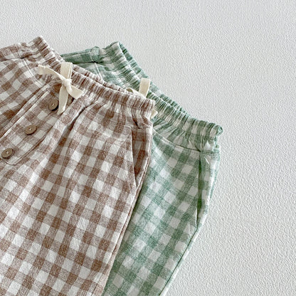 Linen Cotton Plaid Shorts