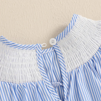 Stripe Star Embroidery Romper
